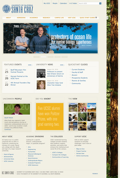 Screen shot of UCSC home page
