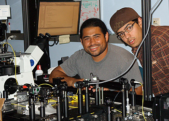 students with adaptive optics microscope