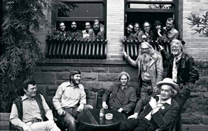 George Hitchcock and other area poets outside the old Cooper House in Santa Cruz, c. 1973.