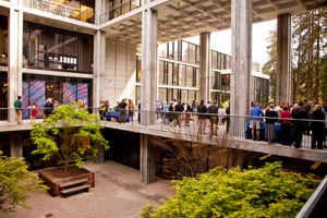 Pan shot of UCSC's McHenry Library celebration
