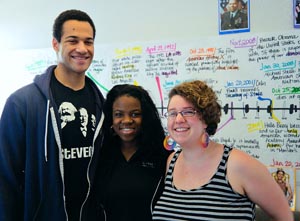 (Left to right) Students Desmond Vehar, Meka Williams, and Cynthia Friedman at home in the