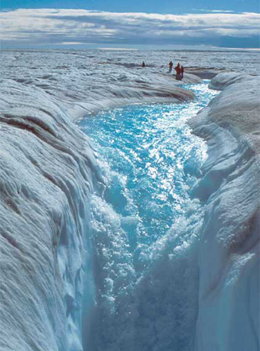 glacial meltwater on greenland ice sheet