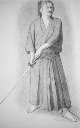 Samurai, charcoal on paper