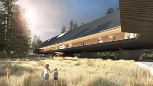 A digital rendering of Patkau Architects' design for the Audain Art Museum in Whistler, Br
