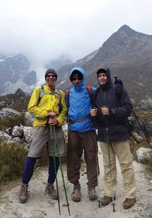 Skye Leone, Michael Freund, and Dean Alper in the Langtang Valley in Nepal. The three are 