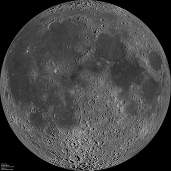 NASA's Lunar Reconnaissance Orbiter Camera acquired this image of the nearside of the moon in 2010. 