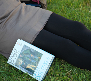 "Great Expectations" book on the grass  