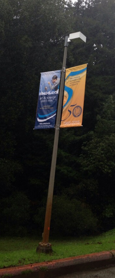 Banners on campus celebrate the 50th anniversary. 