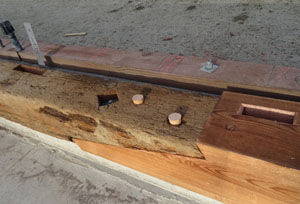 old and new redwood sill plates
