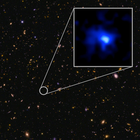 image of distant galaxy inset in deep field image
