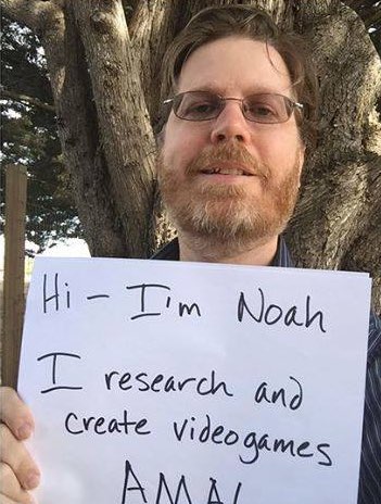 Noah Wardrip-Furin holding up a note to verify his identity for the AMA.