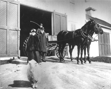 Henry and Harriet Cowell in front of the Carriage House at the Cowell Ranch. Date unknown,