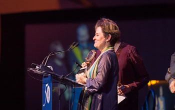Alice Waters beamed as she accepted the Foundation Medal. She also designed the menu for t