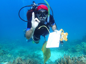 UC Santa Cruz Professor of Ecology and Evolutionary Biology Giacomo Bernardi doing a fish 