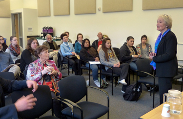 Hedwig Rose, shown speaking to a class in 2014 at UC Santa Cruz 