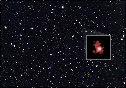 image of GOODS North field of distant galaxies with inset of GN-z11