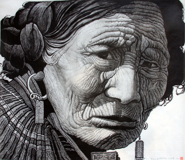 Mother of Mountain Liang, woodblock, 33.4 x 39.3 inch (85 x 100 cm), 2012, by Xiang Silou