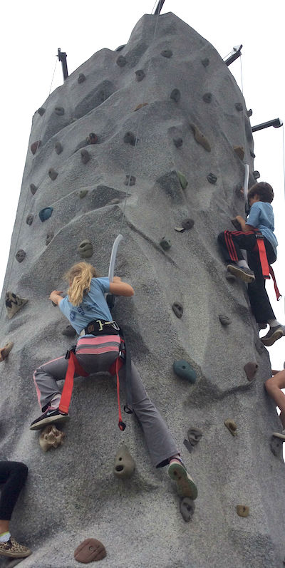 Camper on a climbing wall