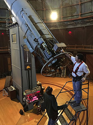 Russell Crotty with Lick Observatory Support Astronomer Paul Lynam and the Great Refractor