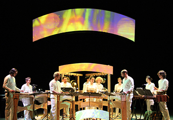 Brian Baumbusch, (third from right), performing with his Lightbulb Ensemble at Yerba Buena