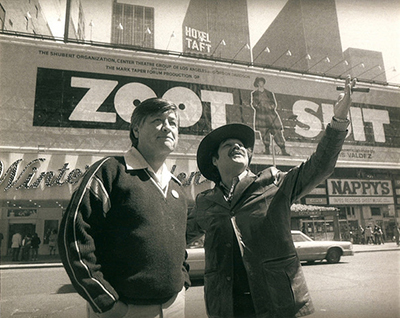 Cesar Chavez and Luis Valdez with Zoot Suit at the Winter Garden Theatre on Broadway, 1979
