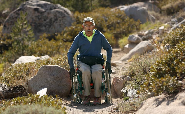 Bob Coomber travels the Kearsarge Pass trail in his wheelchair.