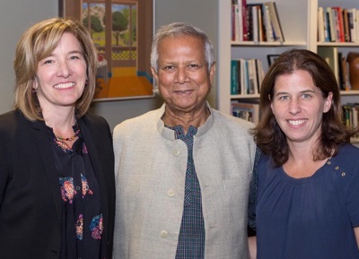 Photo of Heather Bullock, Muhammad Yunus, and Casey Coonerty Protti