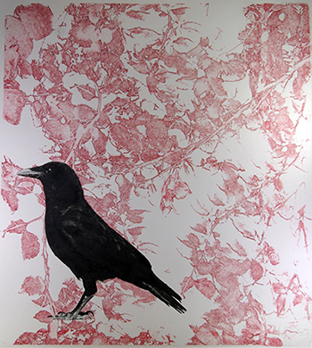 "Crow and Beech", Litho ink and cold wax on paper, 51"x45", 2017., Molly Cliff Hilts
