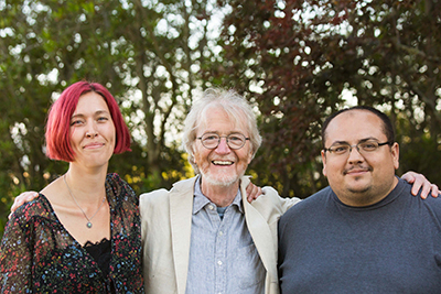 Linguistics professor Jim McCloskey (center) with his students Clara McMahan and Luis Hurt