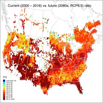 Map depicting growth capacity of forests to sequester carbon over the next 60 years