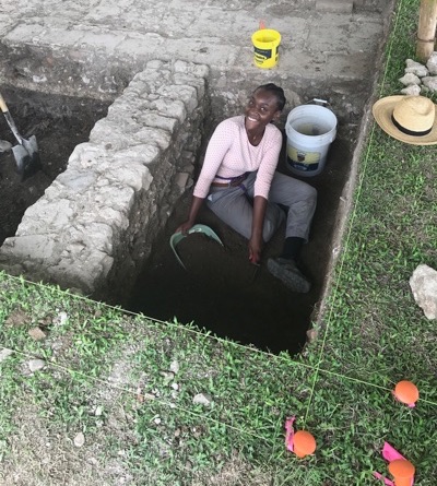 Photo of Tia Williams doing archaeology in Haiti