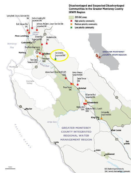 Map showing disadvantaged communities in the Salinas Valley Basin