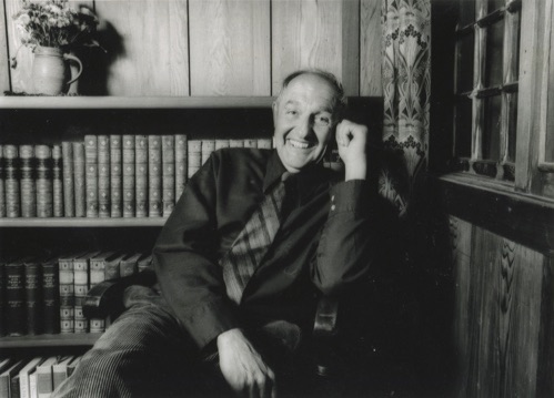 Black-and-white portrait of John Dizikes at home in 1993
