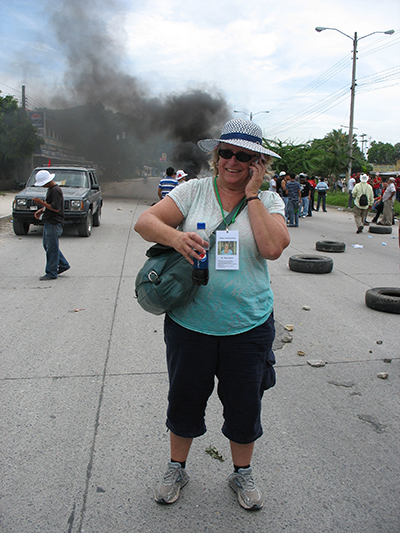 UC Santa Cruz emerita professor of history Dana Frank, reporting on protests in Honduras