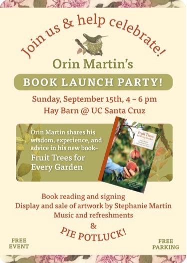 A postcard announcing a party to celebrate the publication of Fruit Trees for Every Garden