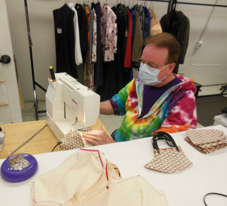 brent foland sewing a mask