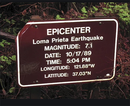 sign at epicenter of Loma Prieta earthquake