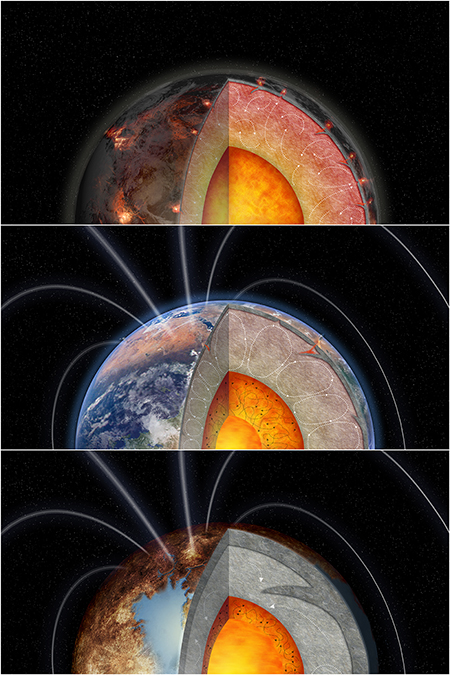 cut-away images showing insides of planets