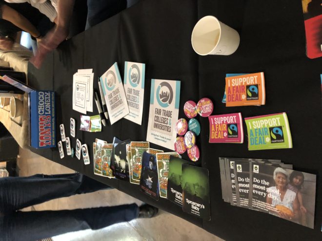 Fair trade fliers and pamphlets on a table