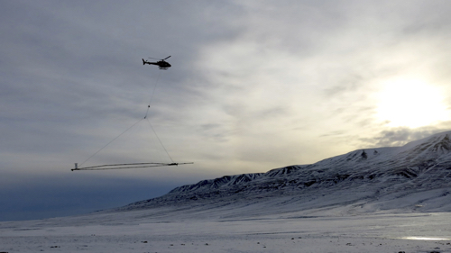Helicopter flying instrument over snow