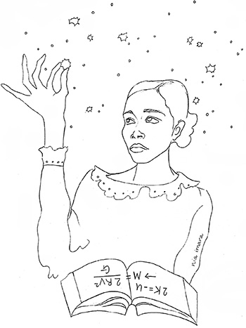 drawing of woman touching a star