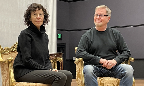 Co-authors Amy Gerstler and Steve Gunderson on the set of The Artificial Woman