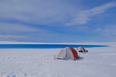 tents by lake on ice