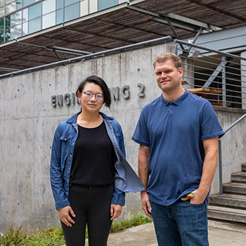 Ph.D. students Wen Cui and Davan Harrison pose for a portrait.