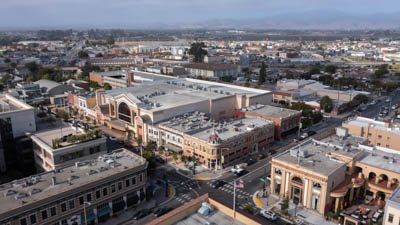 Aerial view of downtown area in the city of Salinas