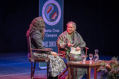 Vandana Shiva on stage at an event