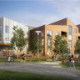 Rendering of Delaware housing project showing the outside view of a building with people.