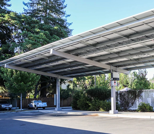 Solar canopy on a parking lot