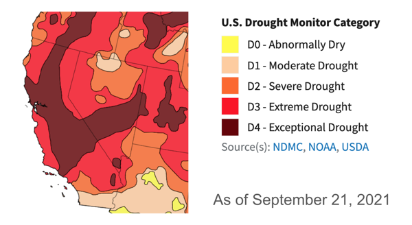 Map showing drought conditions in California