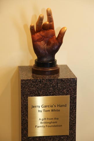 sculpture of Jerry Garcia's distinctive picking hand at UCSC Grateful Dead Archive
